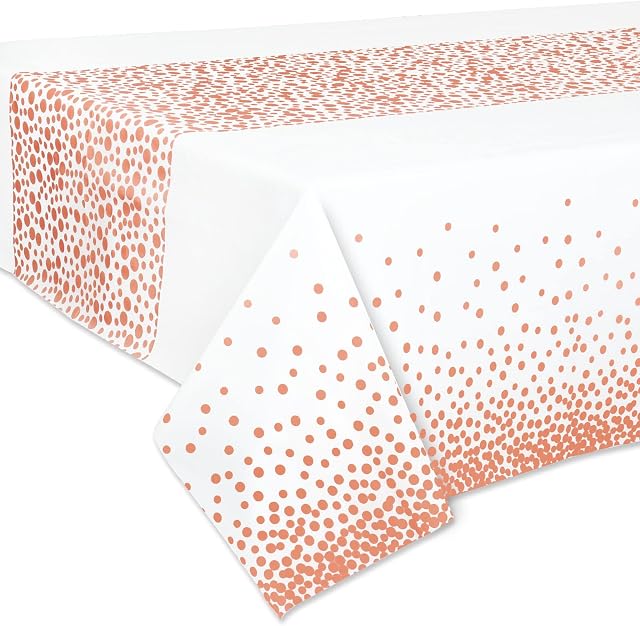 Rose Gold Large Plastic Tablecloth Cover 9ft x 4.5ft (137x274cm) Rectangle Table Cloth Oilcloth Waterproof Stain-Resistant Christmas Birthday Wedding New Year Home Garden Party Table Decoration Supply