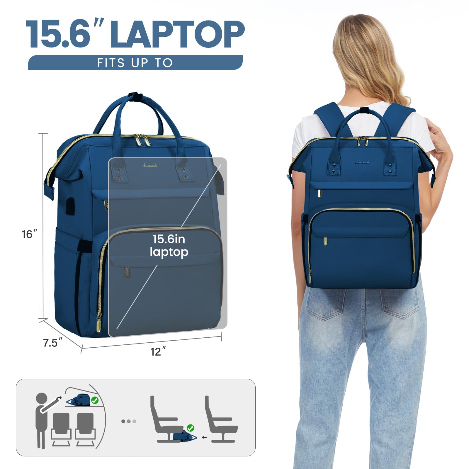 LOVEVOOK Laptop Backpack for Women,15.6 Inch Professional Womens Travel Backpack Purse Computer Laptop Bag Nurse Teacher Backpack,Waterproof College Work Bag Carry on Backpack with USB Port,Royal Blue : Electronics