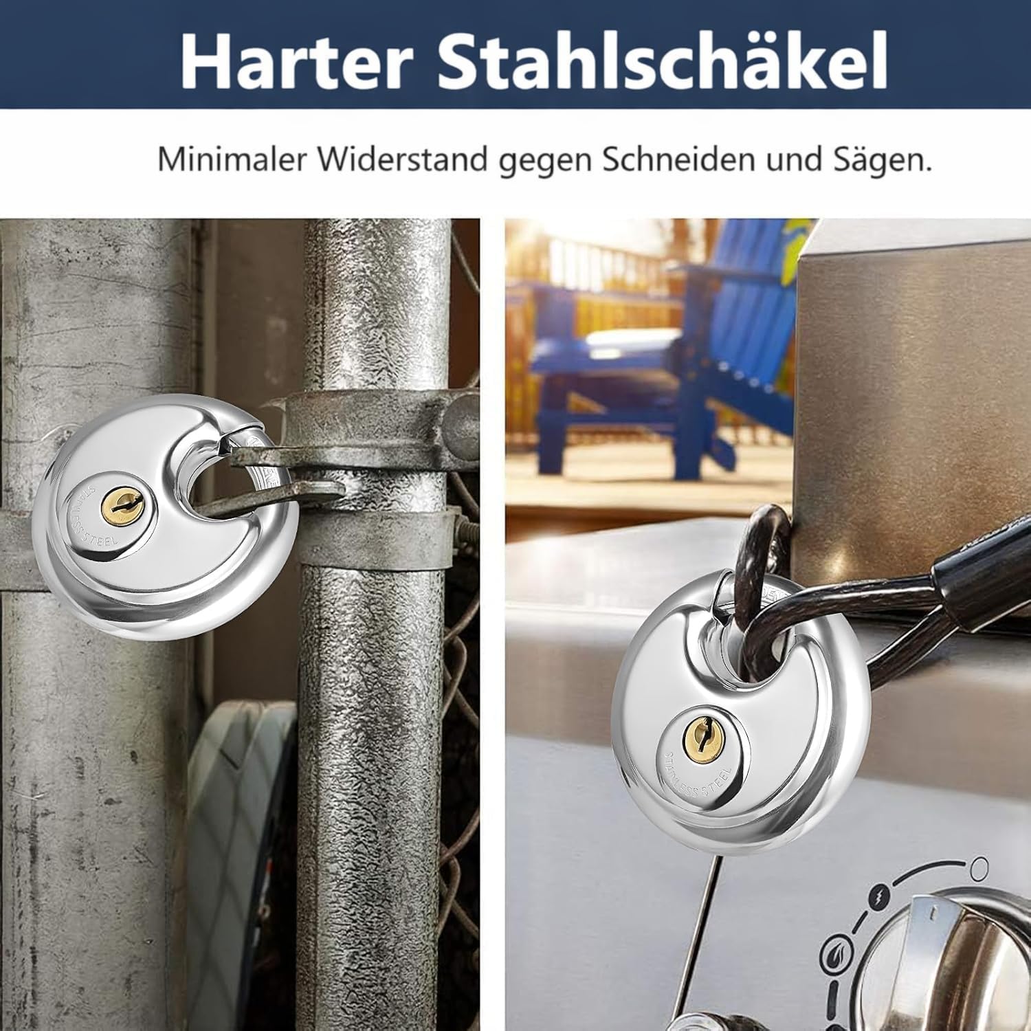 6 Stück Edelstahl Rundschlösser mit 12 Schlüsseln, Gleichschließende Diskusschlösser, Robustes Wasserdichtes Vorhängeschloss mit 9,5 mm Bügelstärke für Garage, Zaun, Lager, Schuppen und Fitnessstudio