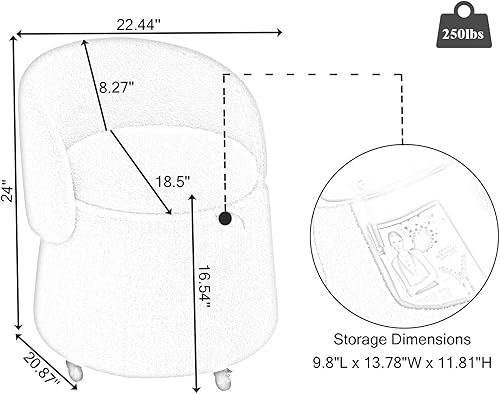 Miniatura 3 de FRITHJILL Taburete móvil multifuncional con almacenamiento y respaldo, taburete de almacenamiento pequeño tapizado sobre ruedas, verde