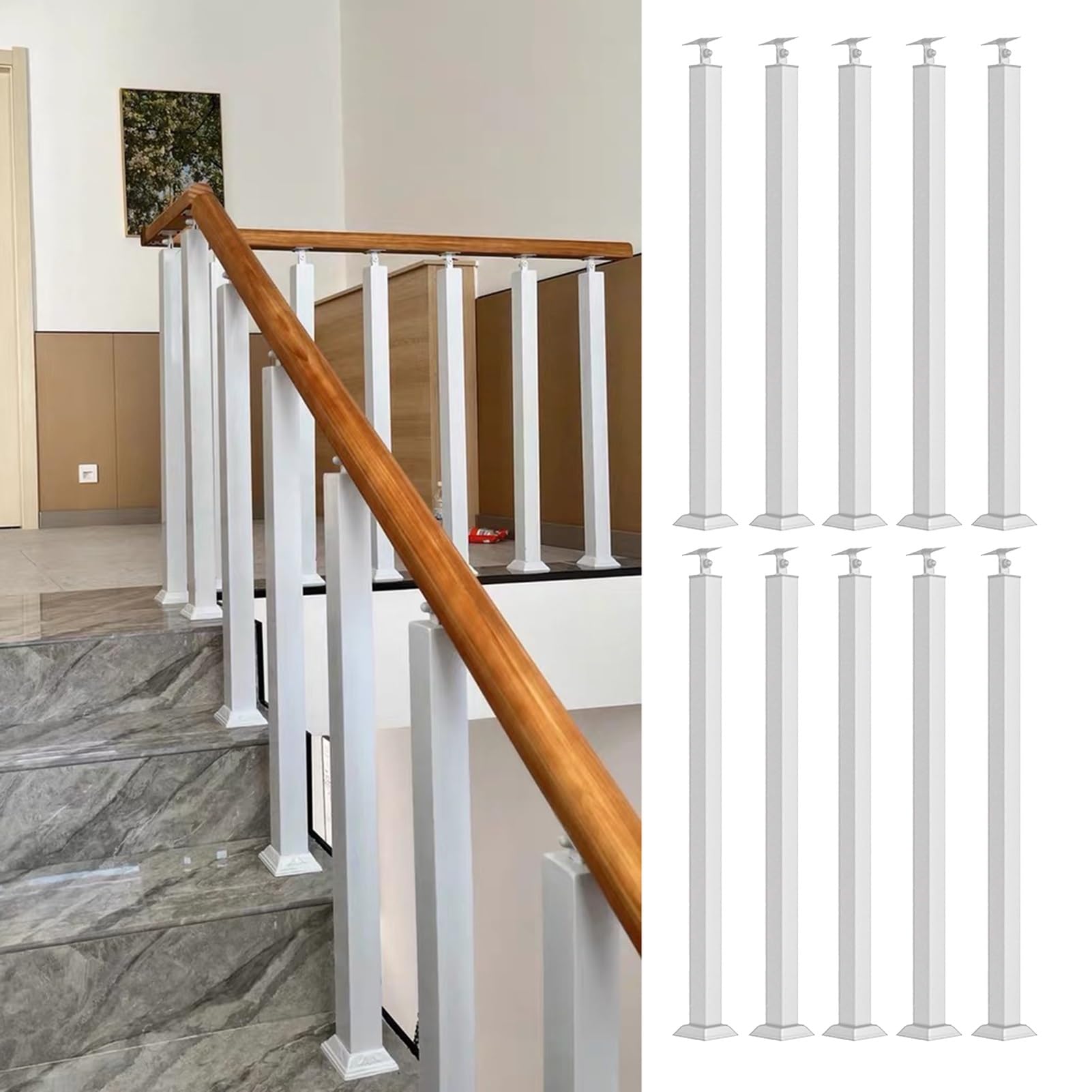 Adjustable Metal Stair Balusters Kit - Modern Square Railing Spindles with Screws, Durable il Support for Easy Indoor Staircase Renovation & Upgrade