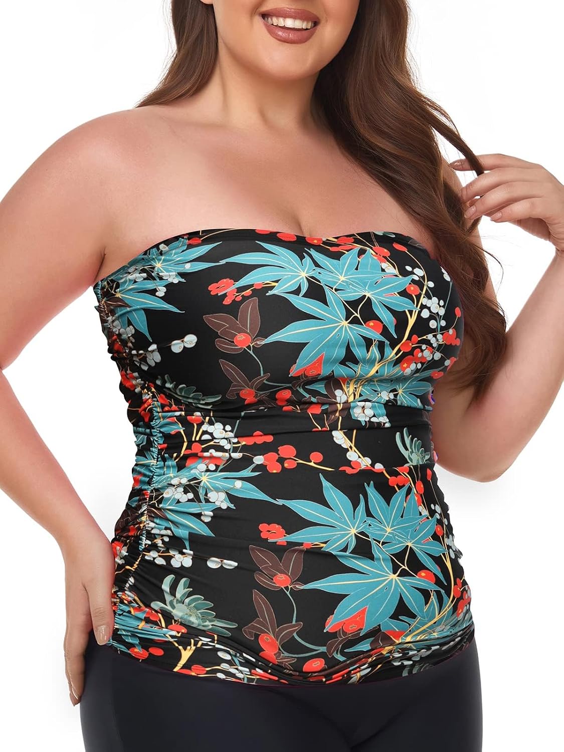 Ocean Blues Women's Strapless Bandeau Tankini Top Tummy Control Bathing Suit Top Only