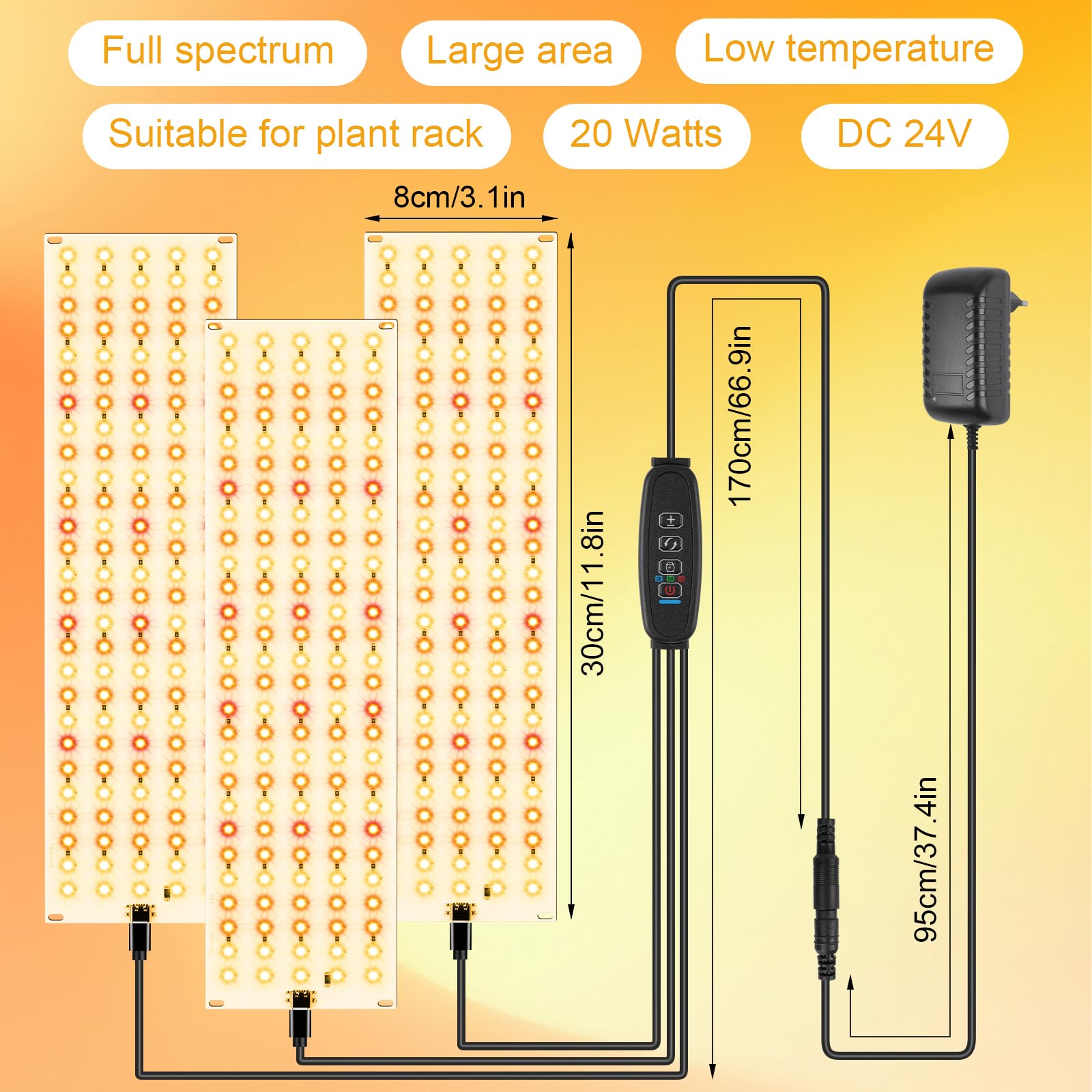OFFCUP 20W Lampe de Croissance LED, 3pcs Plante Spectre Complet, Horticole Avec Minuterie 3/6/12H, Culture 270 LED Pour Plantes d'Intérieur Semis Serre Étagères de Culture [Classe énergétique B]