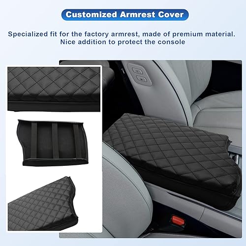 Miniatura 2 de CDEFG Almohadilla de consola central de coche para 2020 2021 2022 2023 Palisade Auto reposabrazos funda protectora de cuero negro (negro)
