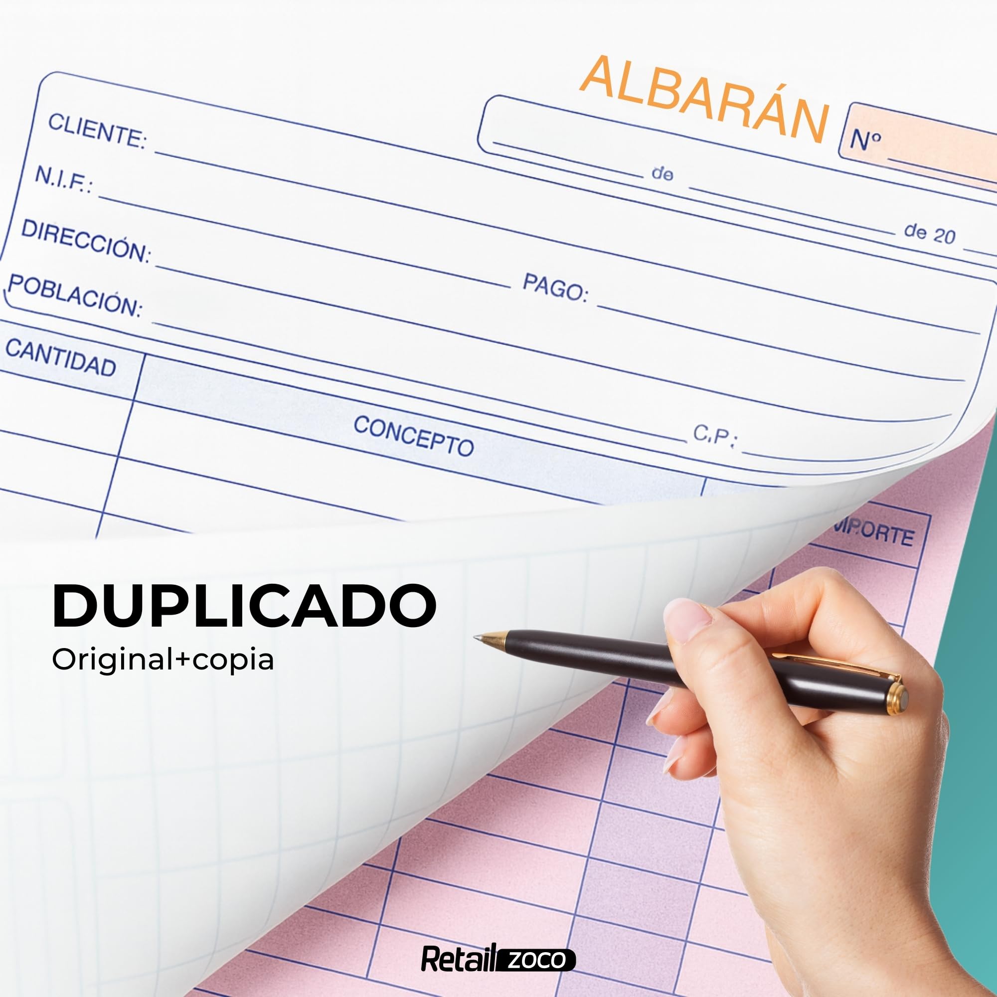 Talonarios albaranes, Libreta de albaran, Talonario para autonomos, 70 hojas, 35 juegos original + copia, autocopiativo, Matriz de corte, Tamaño 210x145 mm, Pack de 6 talonarios - imagen 5