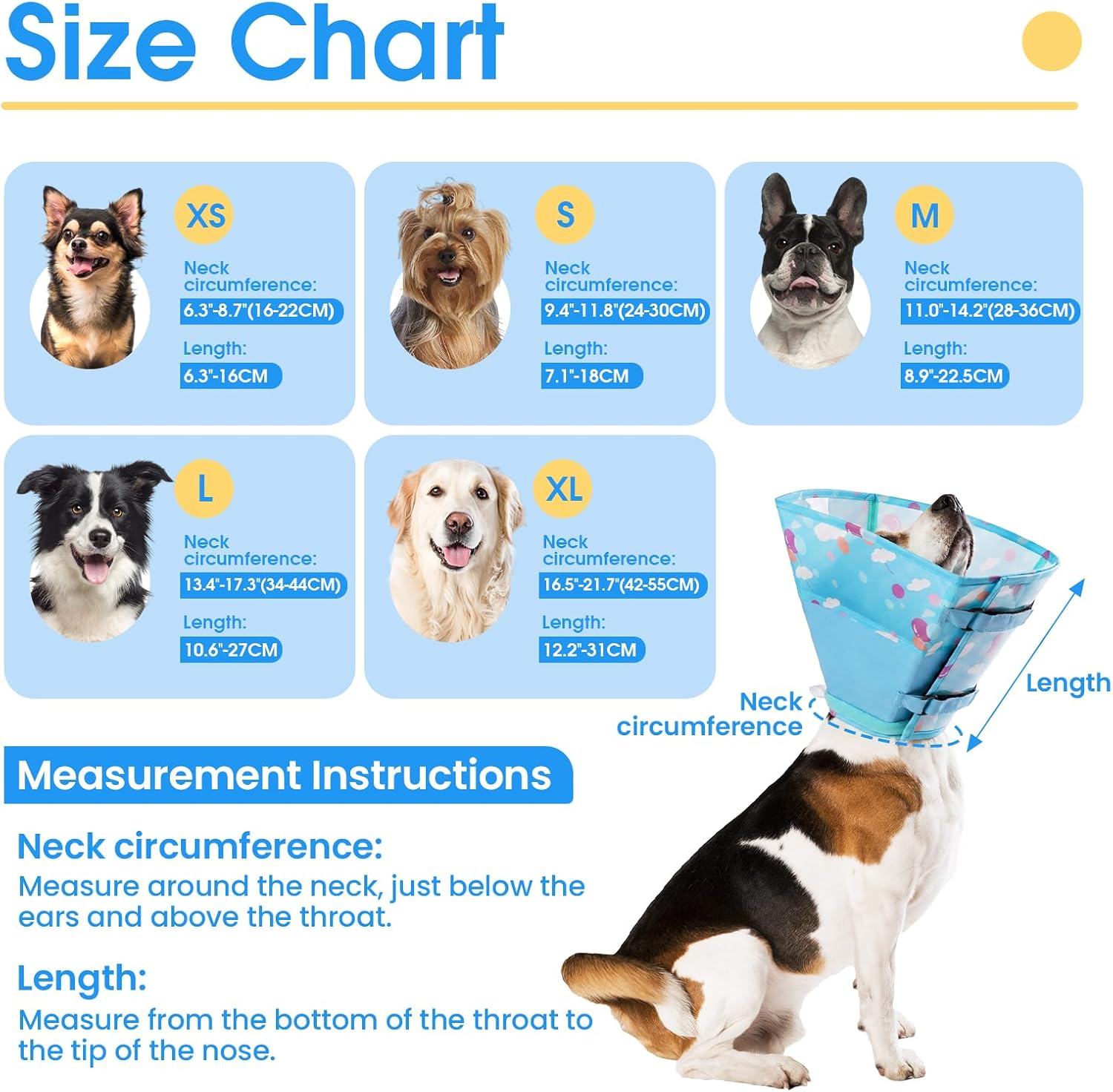 Allroaring Dog Cone, Soft Dog Cone Collar to Stop Licking, Adjustable Cones for Medium Dogs, Comfy Pet Recovery Collars & Cones Alternative for After Surgery Wound Healing, Blue M