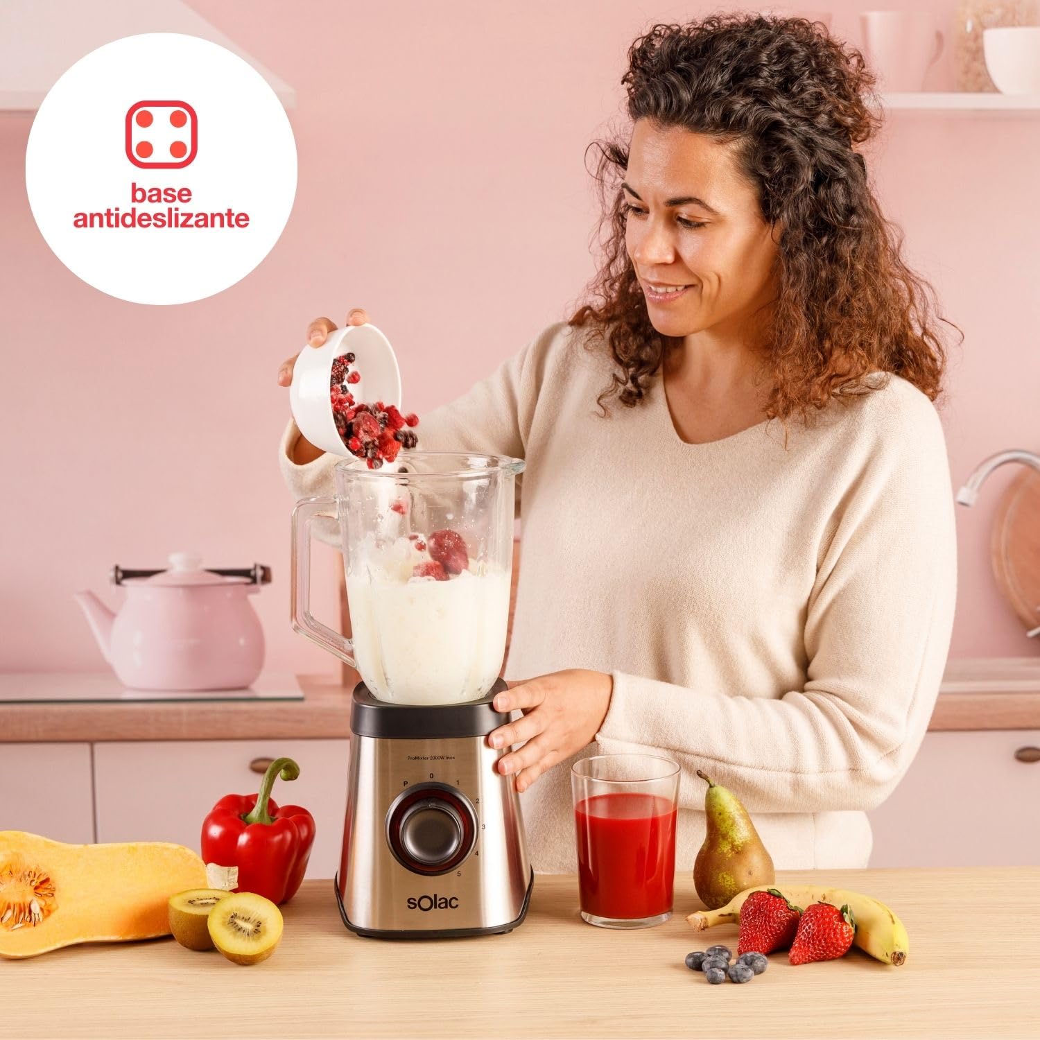 Solac - Batidora de vaso Promixter 2000 W | Jarra de vidrio de 1.75L | 5 velocidades + PULSE| 6 Cuchillas de Acero | Rompehielo | Perfecto para batidos, recetas, milkshakes
