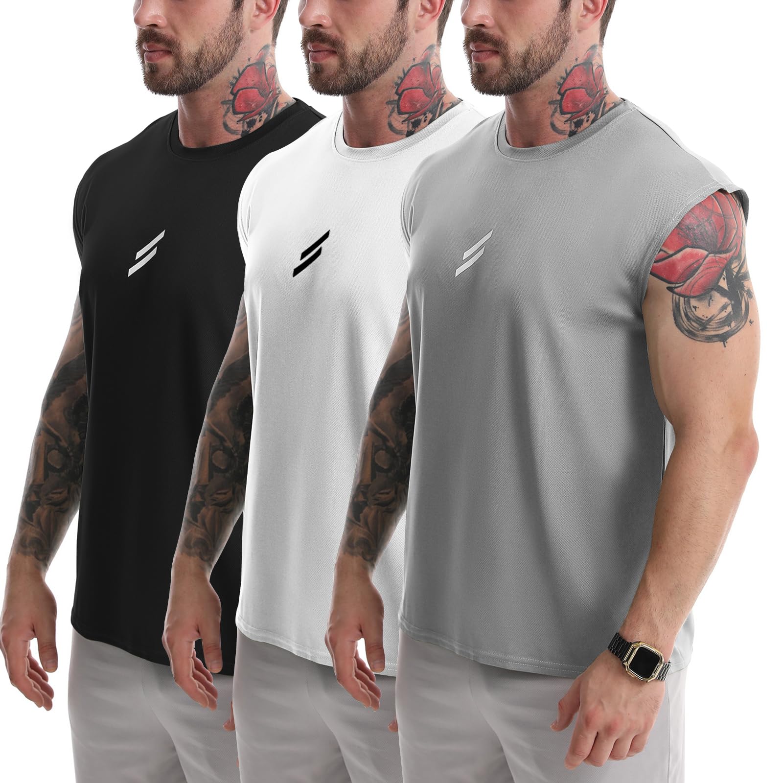 Camisetas sin mangas para hombre, paquete de 3 unidades, material de malla de secado rápido, atlético, correr, gimnasio, playa, fitness