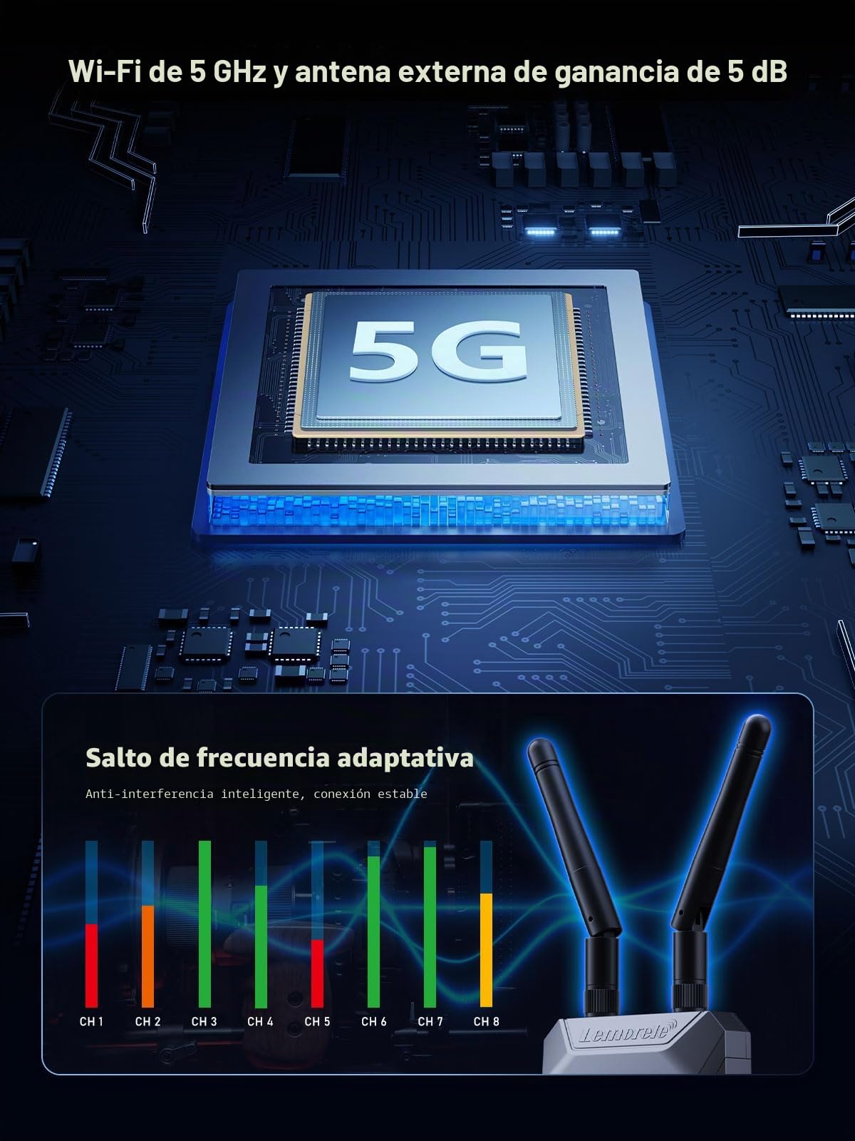 Lemorele Transmisor y Receptor HDMI Inalámbrico con Salida en Bucle, Transmisión 5G HDMI Compatible con hasta 4 receptores, Alcance 200M，para conectar portátiles, videocámaras a HDTV/monitores