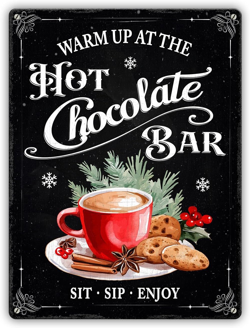 Yunking Style-153 Hot Cocoa Station Sign Christmas Vintage Coffee Bar Sign Christmas Coffee Metal Tin Signs, Tea Bar Accessories Hot Chocolate Sign Home Coffee Corner Kitchen Wall Decor 8X12 Inch