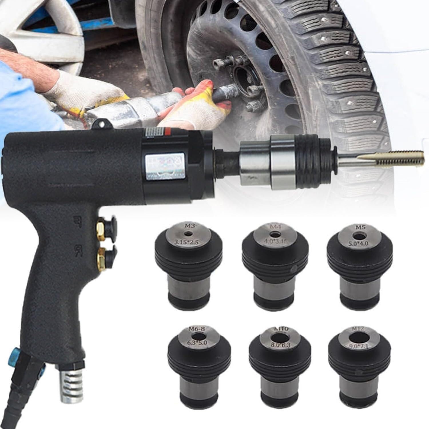 YXYLJOZ Pneumatic Tapping Gun, Handheld Thread Tapping Tool for M3-M12, Portable Pneumatic Machine for Precision Tapping Applications