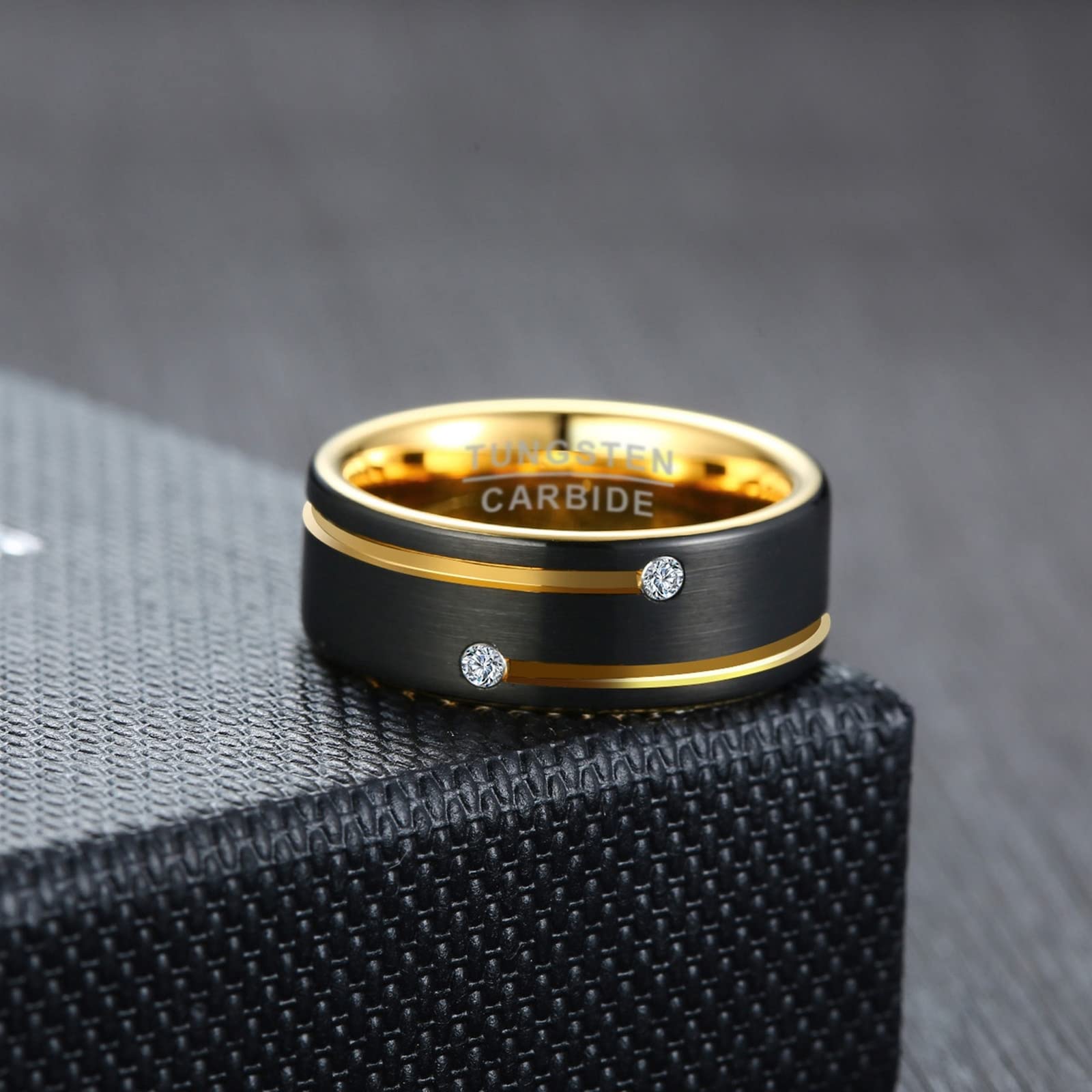 Gualiy Anello Uomo Tungsteno, Anello Hip Hop Anello Spazzolato 8mm con Zirconia Cubica Anello Taglia 15 a 27