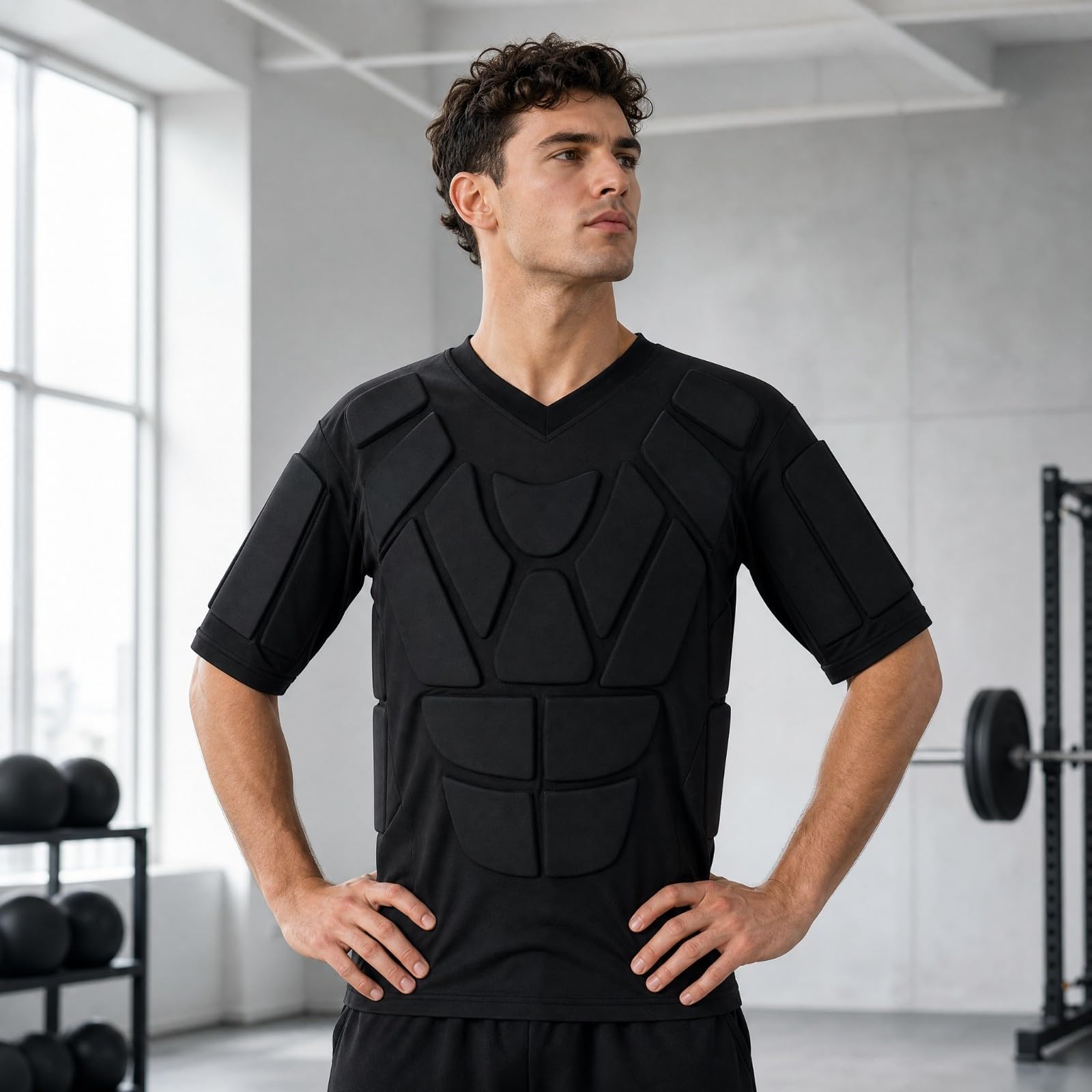 Maglia a Maniche Corte con Imbottitura EVmbottito Maglia Protettiva a Maniche Corte Antiurto Equipaggiamento Protettivo per Giocri Attivi, XL