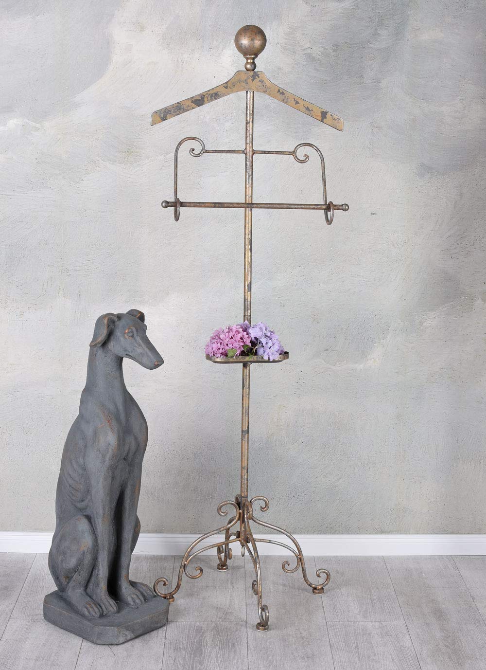 PALAZZO INT HERRENDIENER „MR. BUTLER“ – Stummer Diener aus Eisen im Antik-Look Landhausstil Kleiderständer mit Bügel, Hosenstange & Ablage Vintage Kleiderbutler Höhe 150 cm Breite 45 cm Tiefe 48 cm