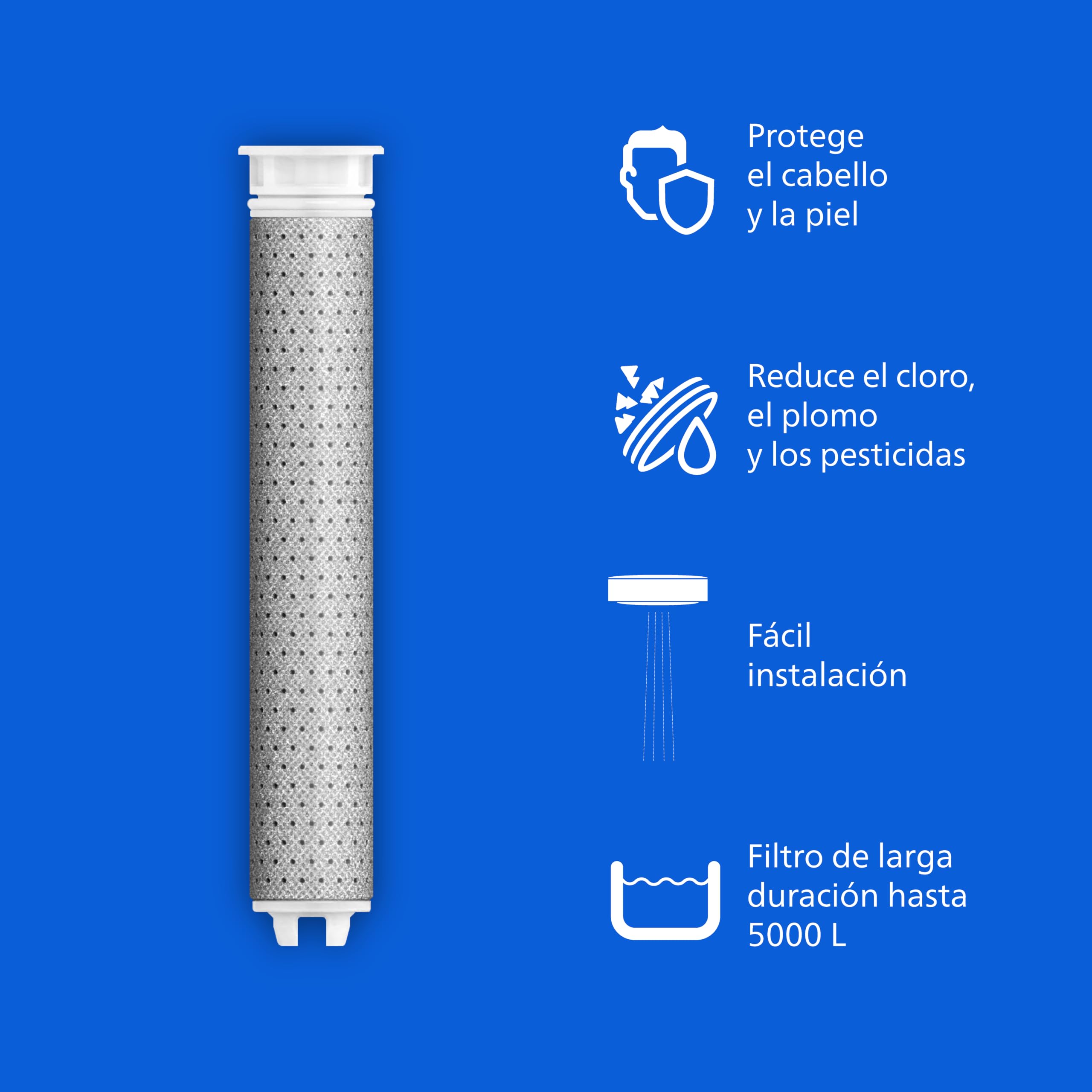 Philips Water Alcachofa de ducha con filtro – Filtro de repuesto 3 PACK, elimina eficazmente el cloro y otras partículas grandes, capacidad de filtrado de 1 mes