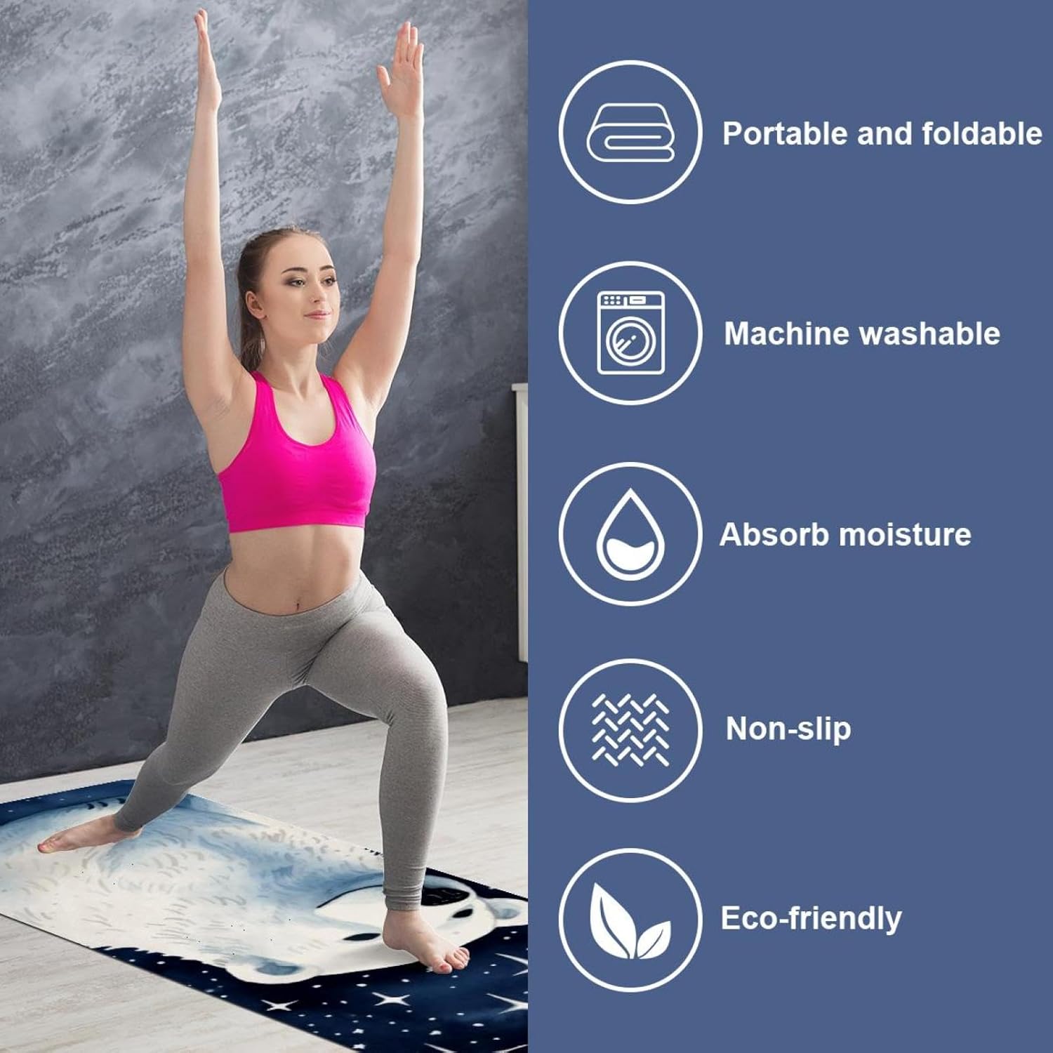 Yoga Towel, Galaxy Bear Pattern Non Slip Sweat Absorbent Hot Yoga Mat Towel for Hot Yoga, Pilates and Fitness - 72.8" x 26.8"