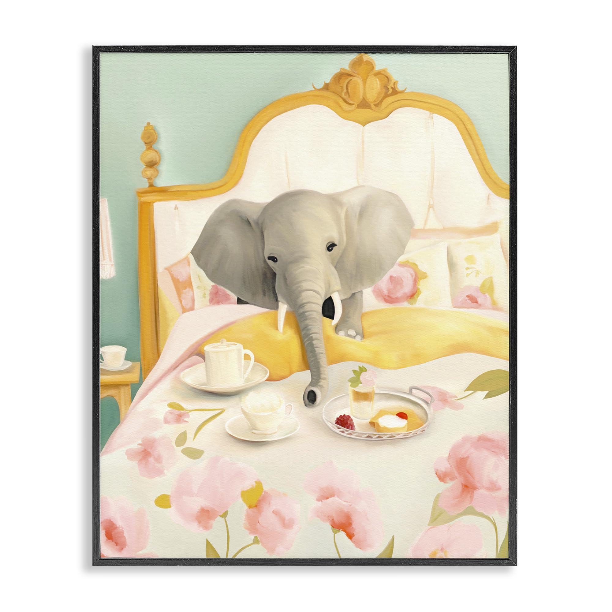 Poster encadré Breakfast in Bed Elephant Gray de Stupell Industries, finition premium