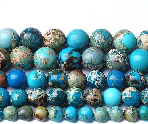 36 cuentas sueltas de jade con impresión de sedimentos marinos azules de piedra natural de 0.394 pulgadas para hacer joyas, pulseras y collares