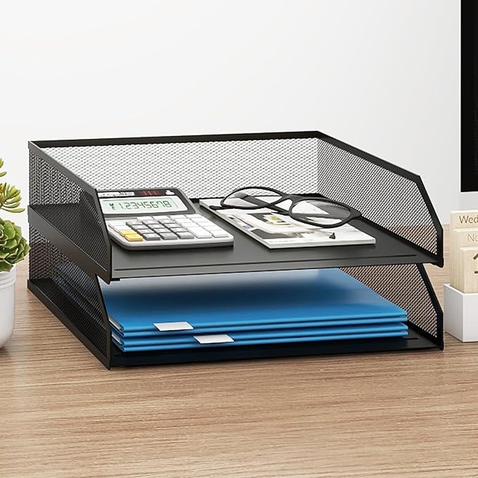 Natwind 2-Tier Stackable Paper Tray, Metal Mesh Desktop Organizer, A4 ...