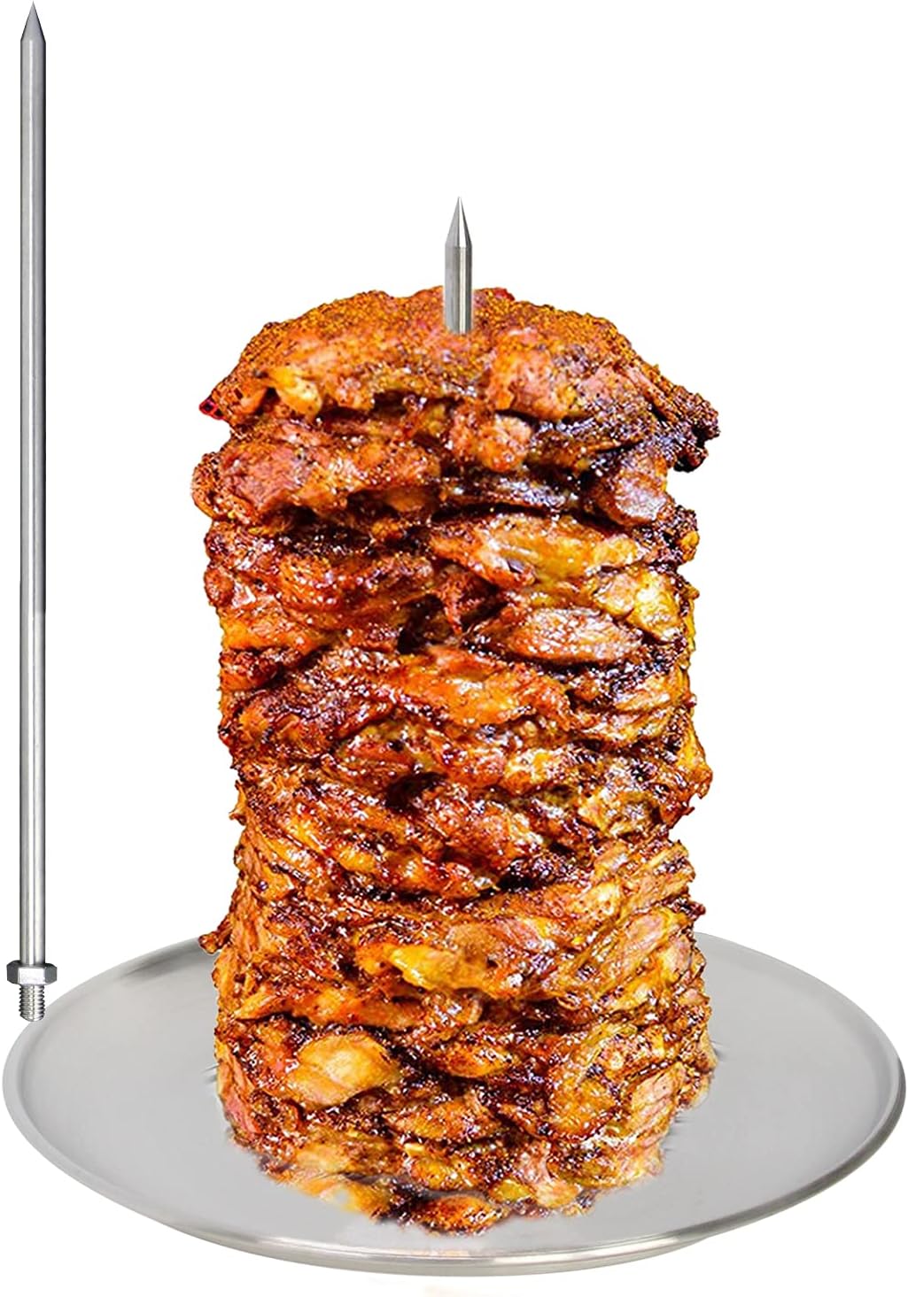 BBQ Vertical Skewer for Al Pastor Brazilian Barbecue Skewers Hack Gaucho, for Home Made Tacos Al Pastor, Shawarma, Brazilian Churrasco,Stainless Steel,with 8 inch & 10 inch stick