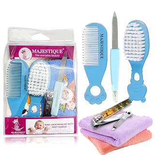 Majestique Baby Grooming kit with Soft Towels for Newborns & Toddlers, Perfect Baby Gift Ideal for Baby Grooming Set 6Pcs - Blue