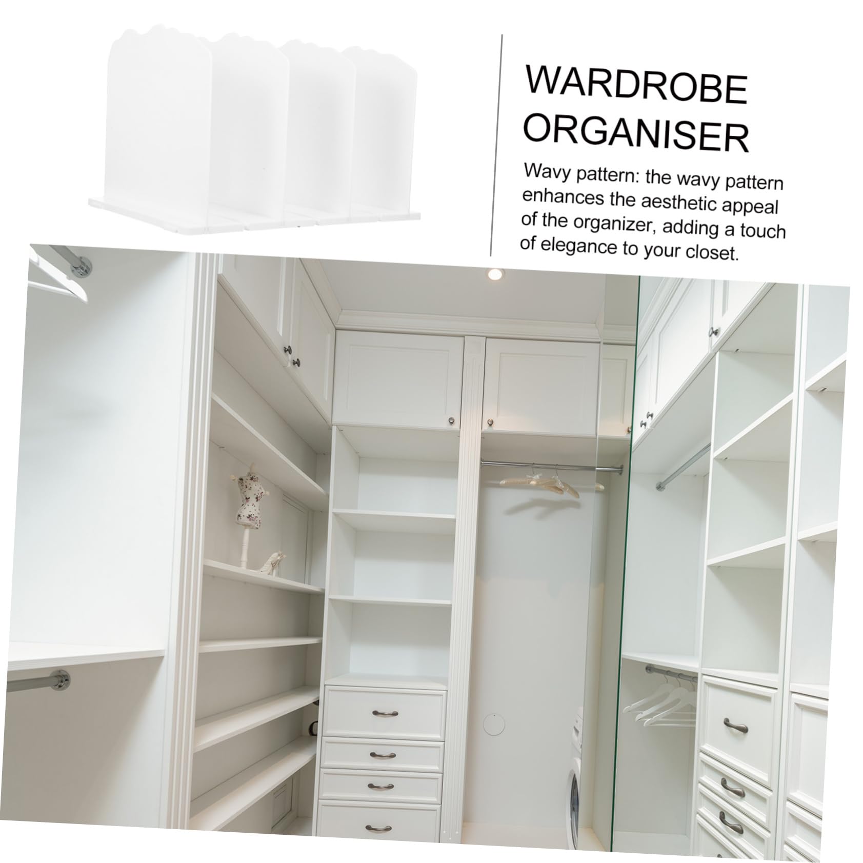 Amosfun Organizador de Armario para Bolsos, Estante para Guardar Bolsos Separadores Ajustables, Diseño Ondulado, Plástico Blanco, 2 Piezas
