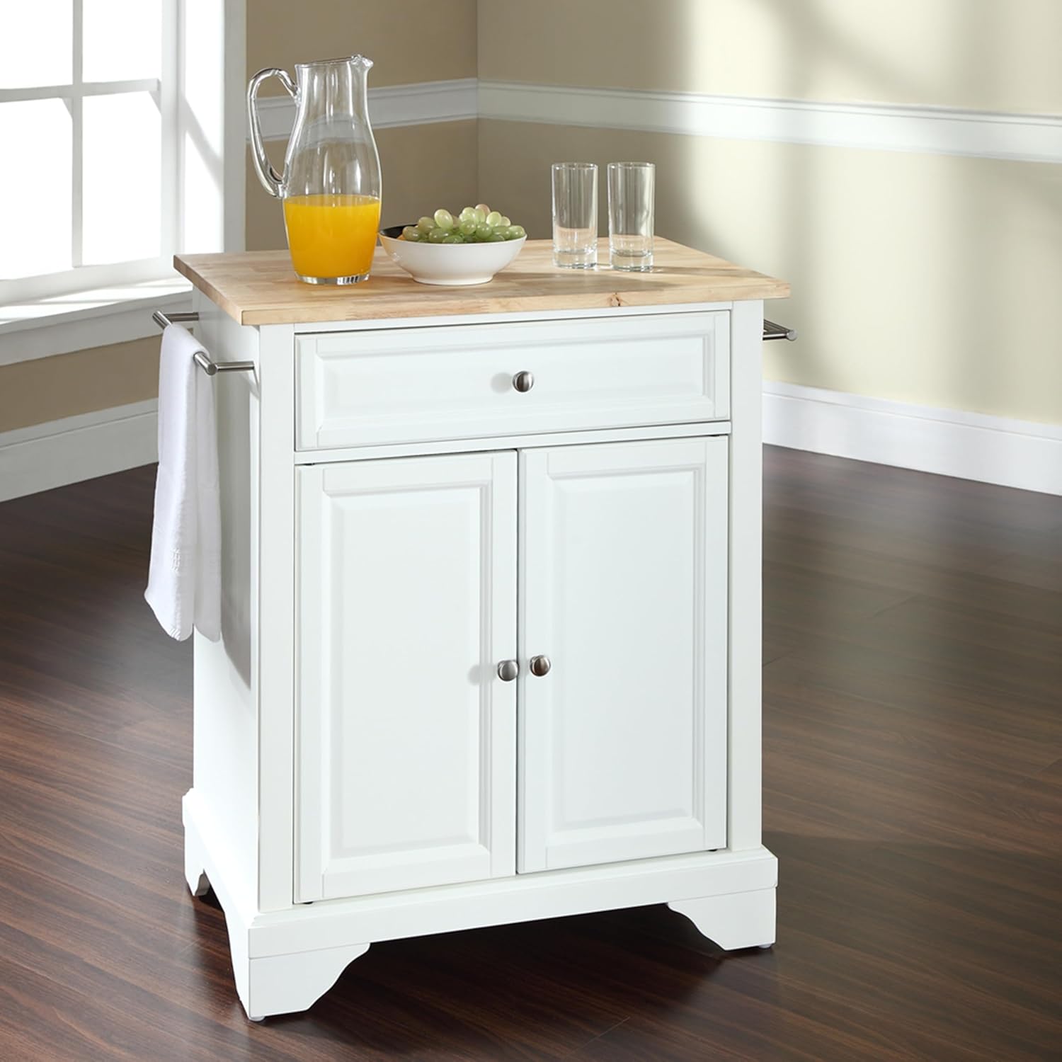 Crosley Furniture Lafayette Wood Top Small Portable Rolling Kitchen Island Storage Cart, Microwave Stand, White : Home & Kitchen