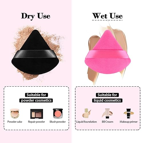 Miniatura 9 de 8 esponjas de maquillaje triangulares en polvo, hechas de terciopelo súper suave, diseñadas para contorno, ojos y esquinas, recipiente de mezcla de
