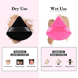 RAREIUS 8pcs Triangular Powder Puff Face Soft Velvet Makeup Puff for Loose Powder Body Powder Makeup Sponge for Contouring Wet Dry Foundation Blender Sponge Beauty Makeup Tool.(Black&Rose Red)