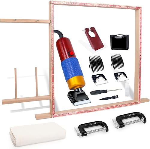 Marco de acolchado con kit de recortadora de alfombras, marco de acolchado de alfombra con paño de acolchado y abrazadera de mesa, recortadora