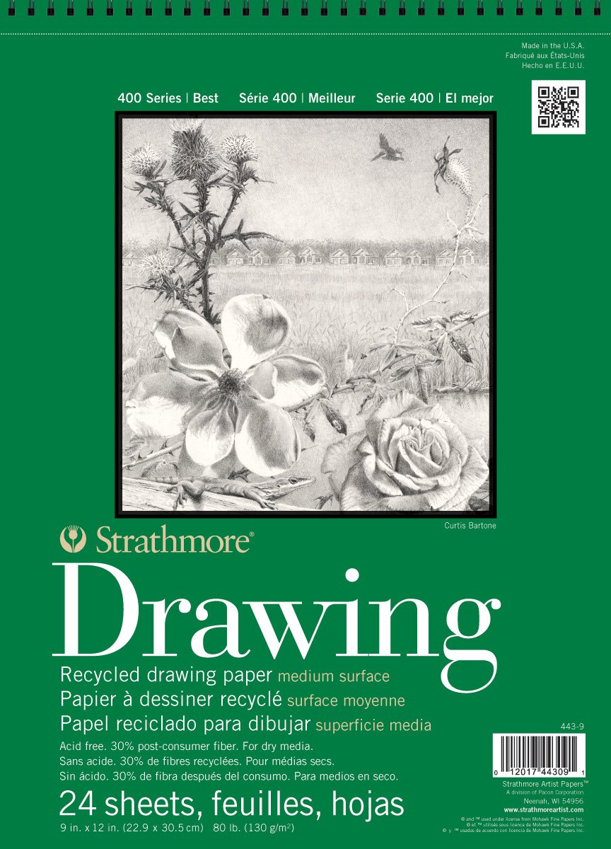 Pro-Art Strathmore Recycled Drawing Spiral Paper Pad 14-inch x 17-inch, 24 Sheets