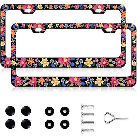 Flower License Plate Frames for Women 2 Pack Colorful Cottagecore Boho car Plate Fr...