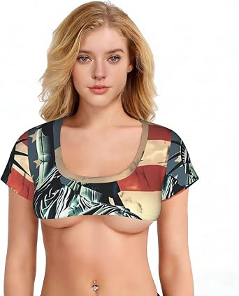 Sexy Short Sleeve for Women Statue Liberty American Flag Crop Top Low Cut Mini T-Shirts Cute Y2K Fashion Tee Clubwear