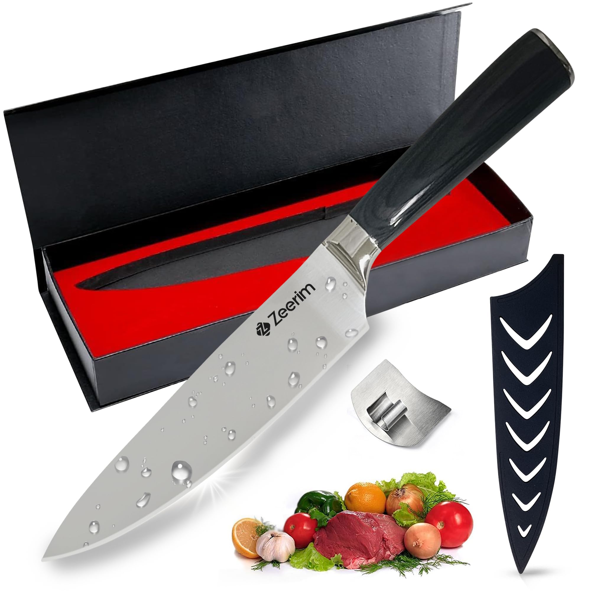 8 Inch Chef Knife - Razor Sharp German 1.4116 High Carbon Steel Kitchen Knife, Full Tang Forged Professional Chefs Knife, Pakkawood Handle, Finger Guard, Blade Cover & Gift Box