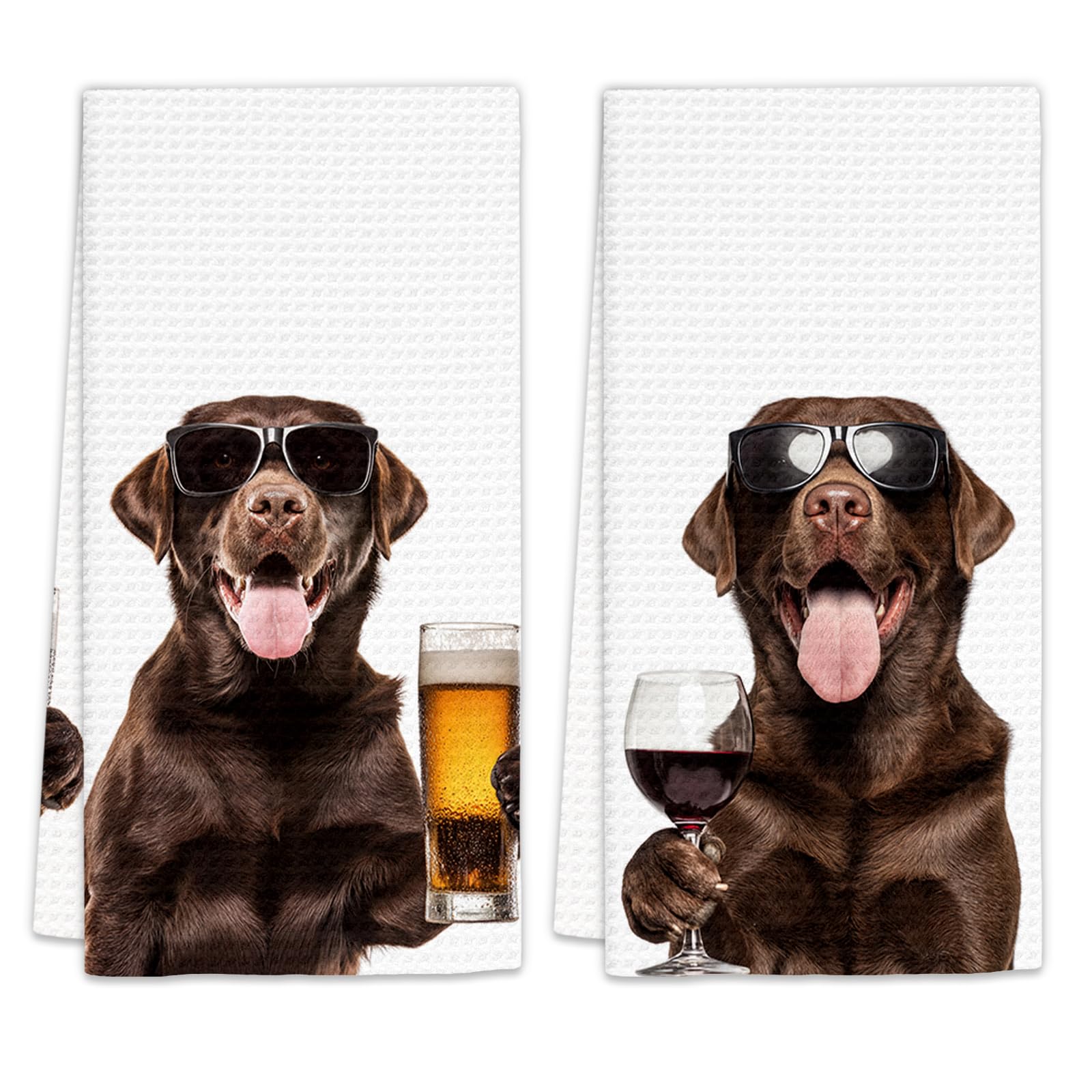 FIicy Chocolate Lab Gifts Wine Kitchen Towels Set of 2 - dish cloths and dish towels | Mubboo