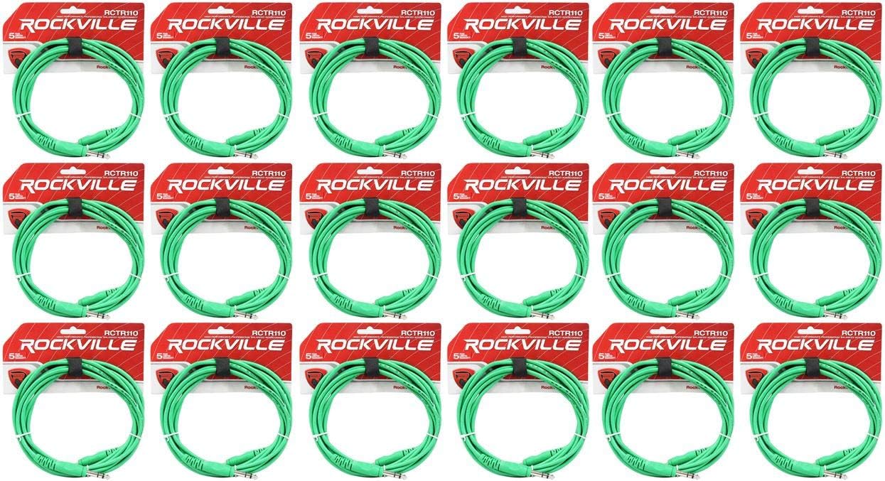 Rockville (18) RCTR110G 10フィート 1/4インチ TRS to 1/4インチ TRS ケーブル、グリーン、