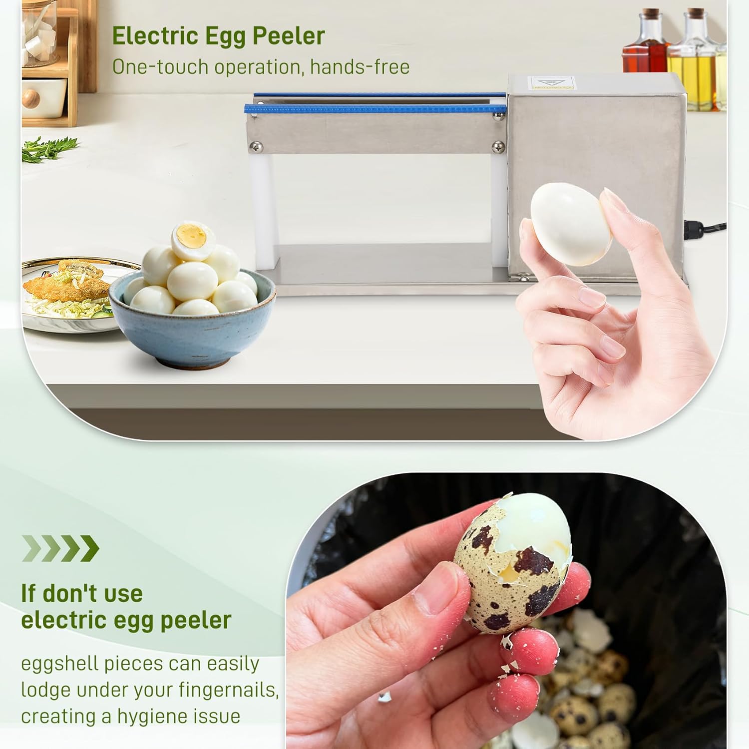 Automatic Quail Egg Peeler, 18W Motor & Stainless Steel Quail Egg Sheller, Effortless Peels in Seconds for Commercial/Home Use, 110V