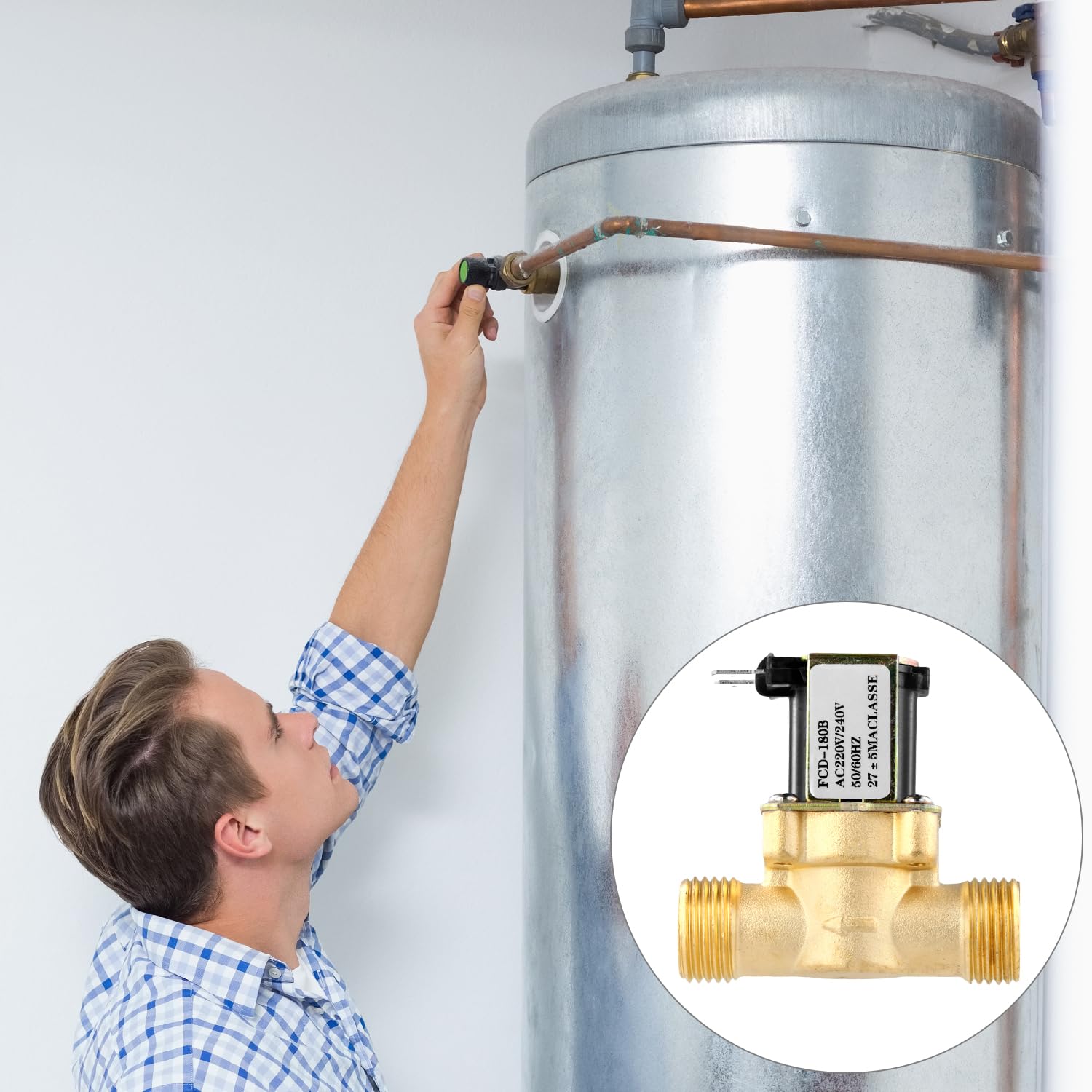 QWORK® G1/2" AC 220V Magnetventil Messing, Elektromagnetventil, Normalerweise Geschlossen Elektrisches Magnetventil für Wassersteuerung