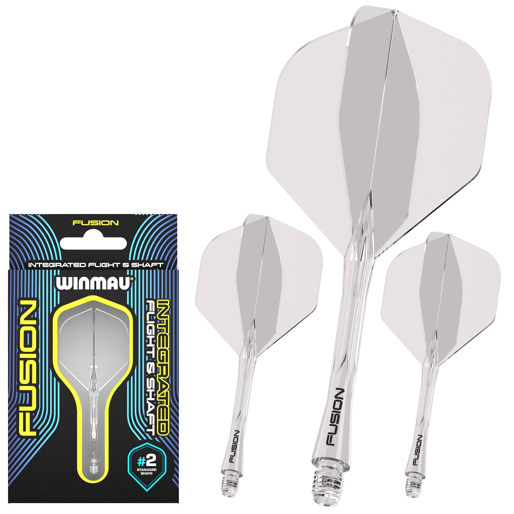 Darts Fusion Integrated Flight and Shaft System - Shape and Design No.2 - Available in Short, Medium and Medium - Clear, Red and Purple
