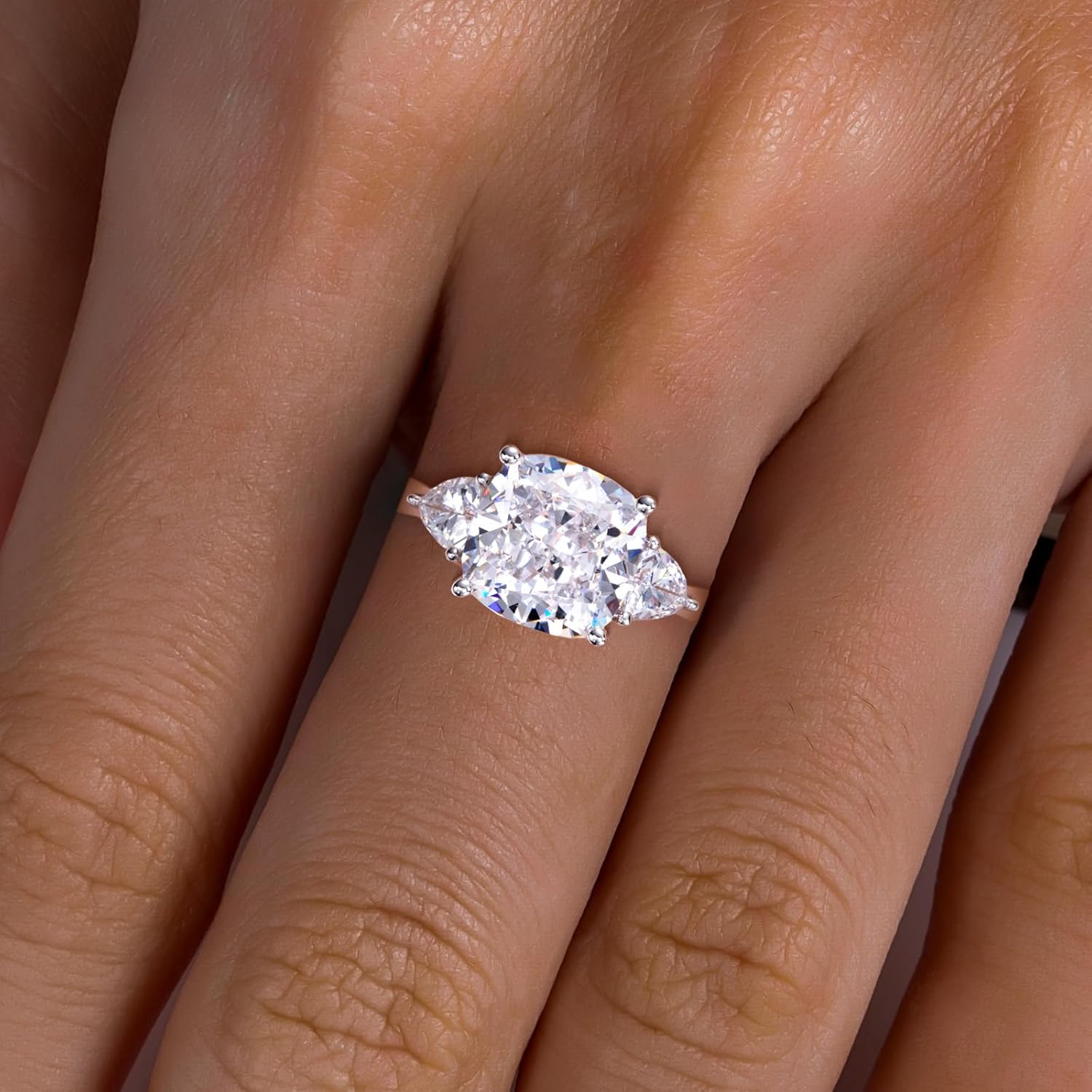 2CT-4CT Cubic Zirconia Oval Cut/Raidant Cut/Cushion Cut 3 Stone Engagement Rings 5A Grade Simulated Diamond CZ Wedding Promise Anniversary Rings for Women - Image 8