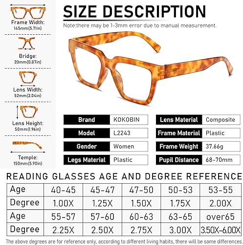 Miniatura 3 de KoKoBin Paquete de 6 lentes de lectura estilo Oprah para mujer, marco cuadrado de gran tamaño, bloqueo de luz azul, cómodos lectores