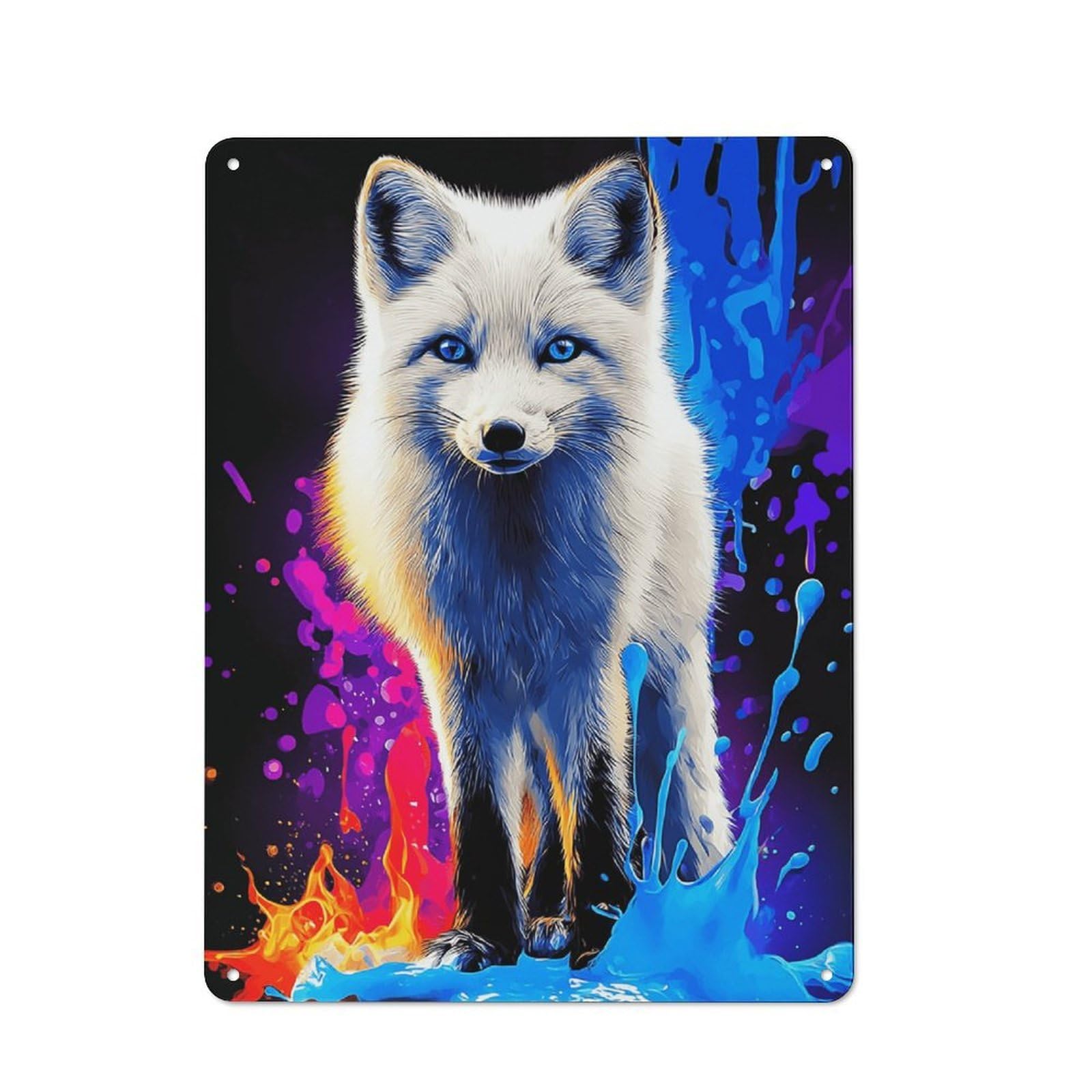 Junmoney Fox In Flames And Water Artwork Vintage Tin Sign 40X30cm, Rustic Bistro Wall Plaque For Kitchen, Cafe, Pantry Or Dining Room
