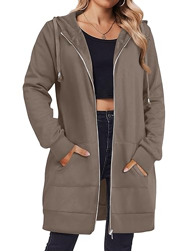 Zeagoo Women's Zip Up Hoodies Long Tunic Sweatshirts Oversized Fleece