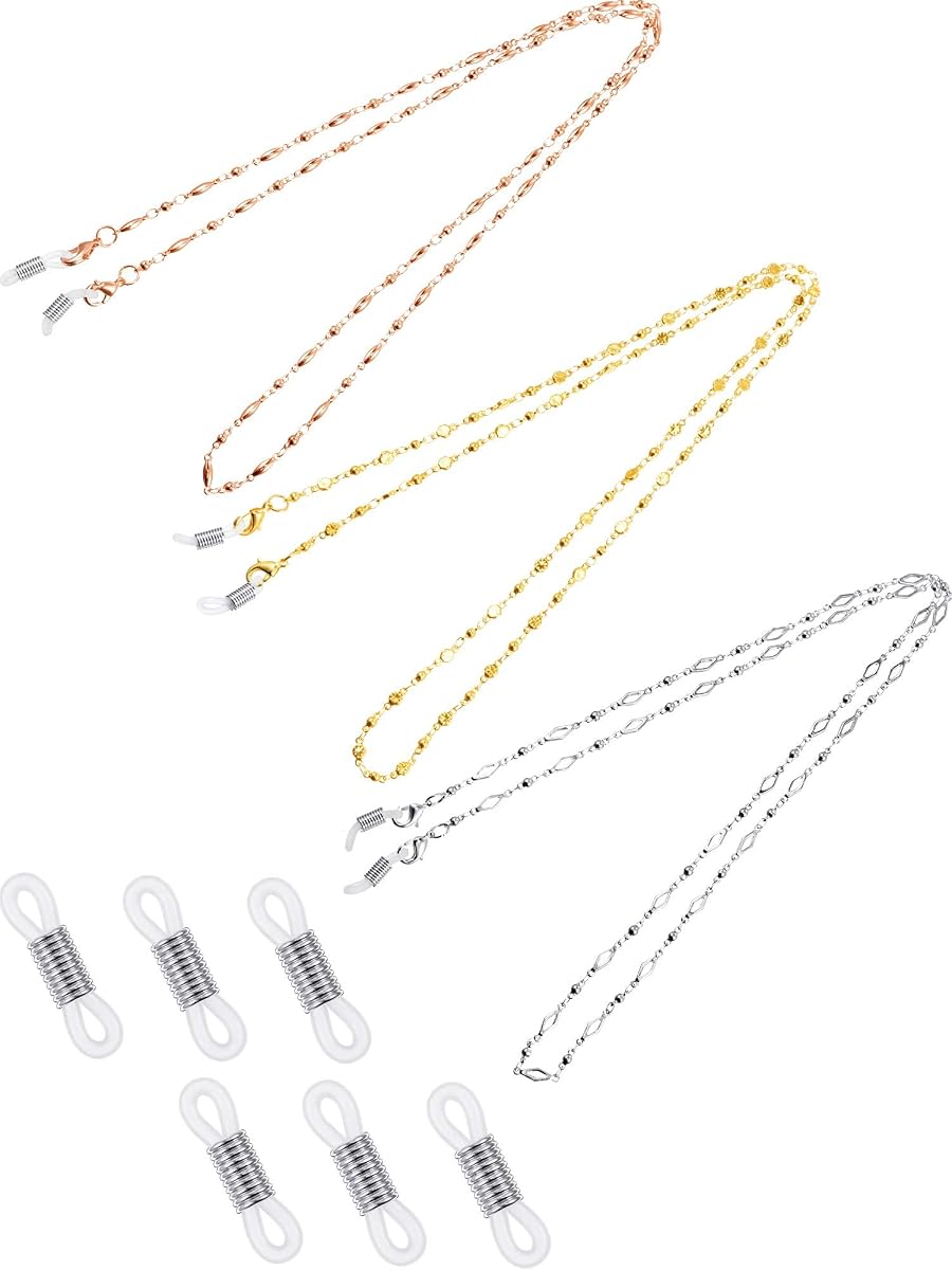 3 Pcs Glasses Chain for Women Eyeglasses Chain Eye Glasses Holders Around Neck Stainless Steel Eyeglass Holder for Sunglasses Necklace