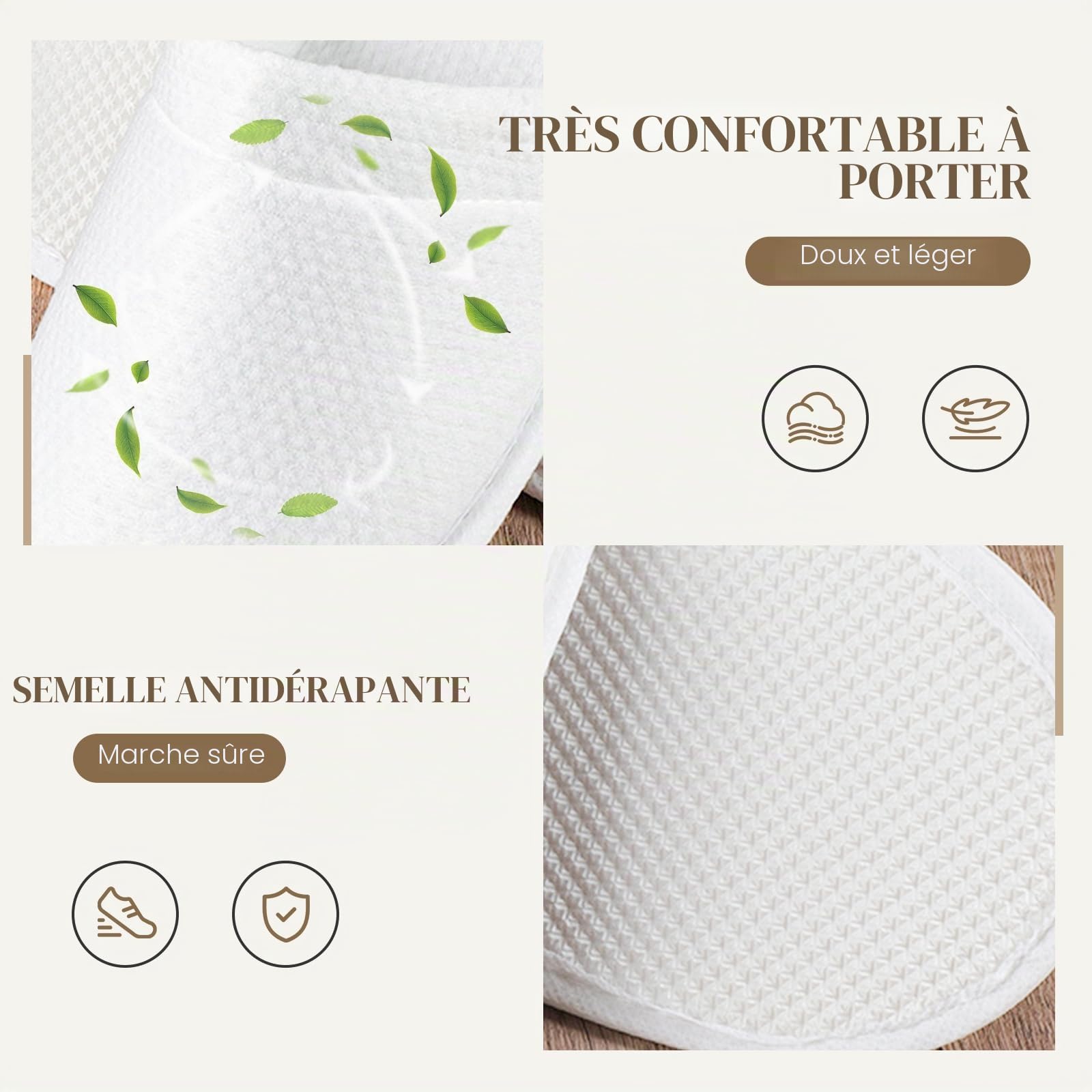 10 Paires de Chausson Hotel Amélioré et Epaissi Jetable Femmes Hommes Spa Lavable Pantoufles d'Invité Confortables Doux Antidérapants
