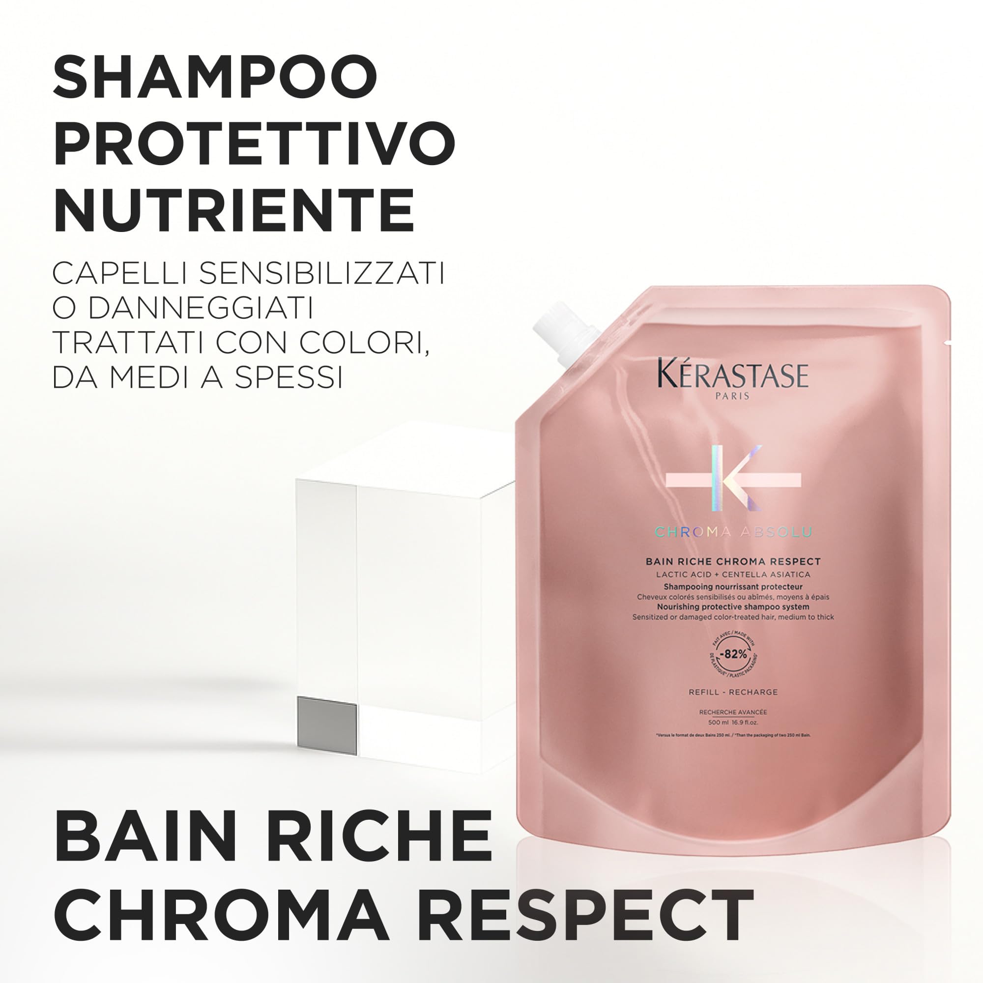Kérastase, Chroma Absolu, Ricarica Shampoo, Per Capelli Colorati Colore Protetto e Capelli Nutriti, Con Acido Lattico e Acido Tartarico, Bain Riche Chroma Respect, 500 ml