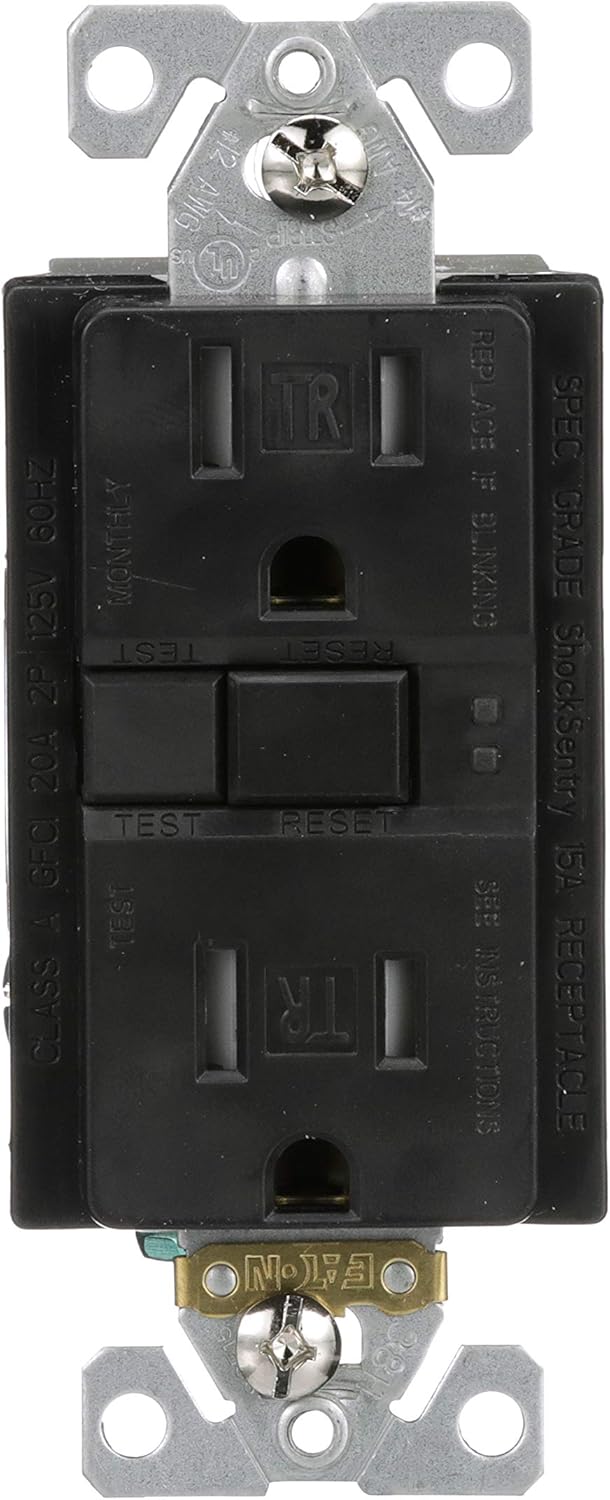 Eaton GFCI Self-Test 15A -125V Tamper Resistant Duplex Receptacle with Standard Size Wallplate, Black
