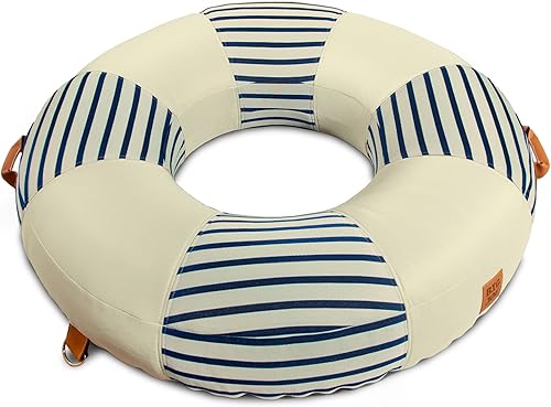 Miniatura 8 de Big Joe Lux Premium Inflatable Pool Float, Premier Mesh, Durable UV Protected Polyester Blend Rayas de capa en blanco y negro,Azul marino y marfil