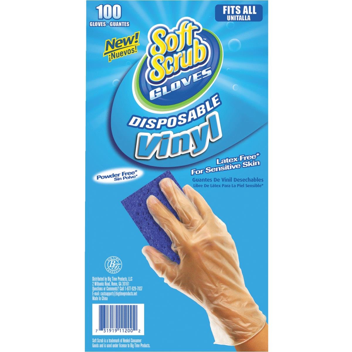 big time products llc 11200-16 Soft Scrub, 100 Count, Disposable Vinyl Gloves