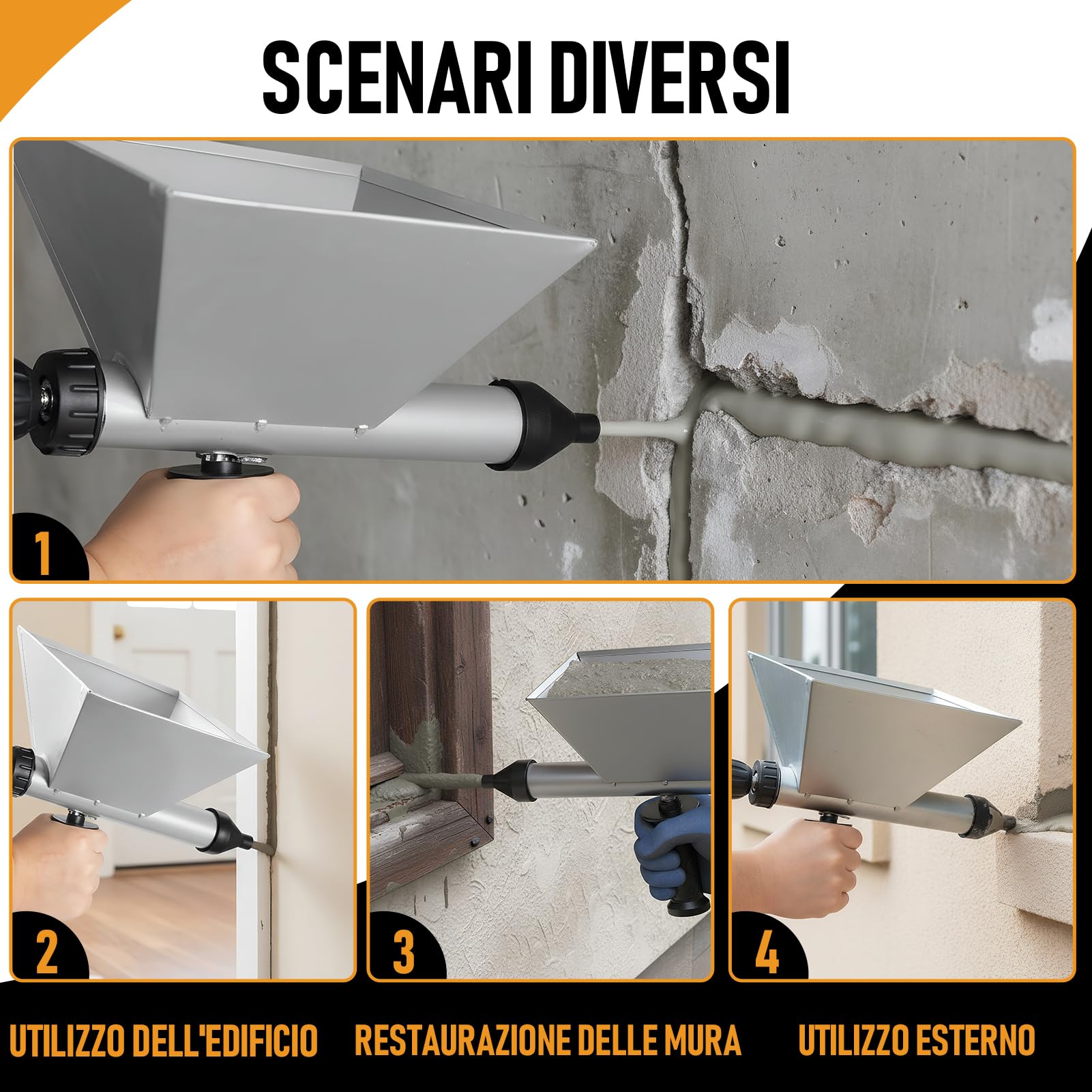 Siringa Elettrica per Malta con 8 Ugelli Rimovibili+2 Manici Antiscivolo, Pistola per Malta Elettrica Portatile, Miscelatore per Malta per Giunti di Malta Muri e Pavimenti in Pietra